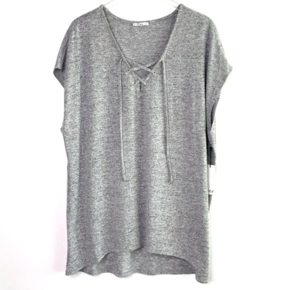 Dex Tops - NWT DEX Gray Cap Sleeve Lace Up Top #A10